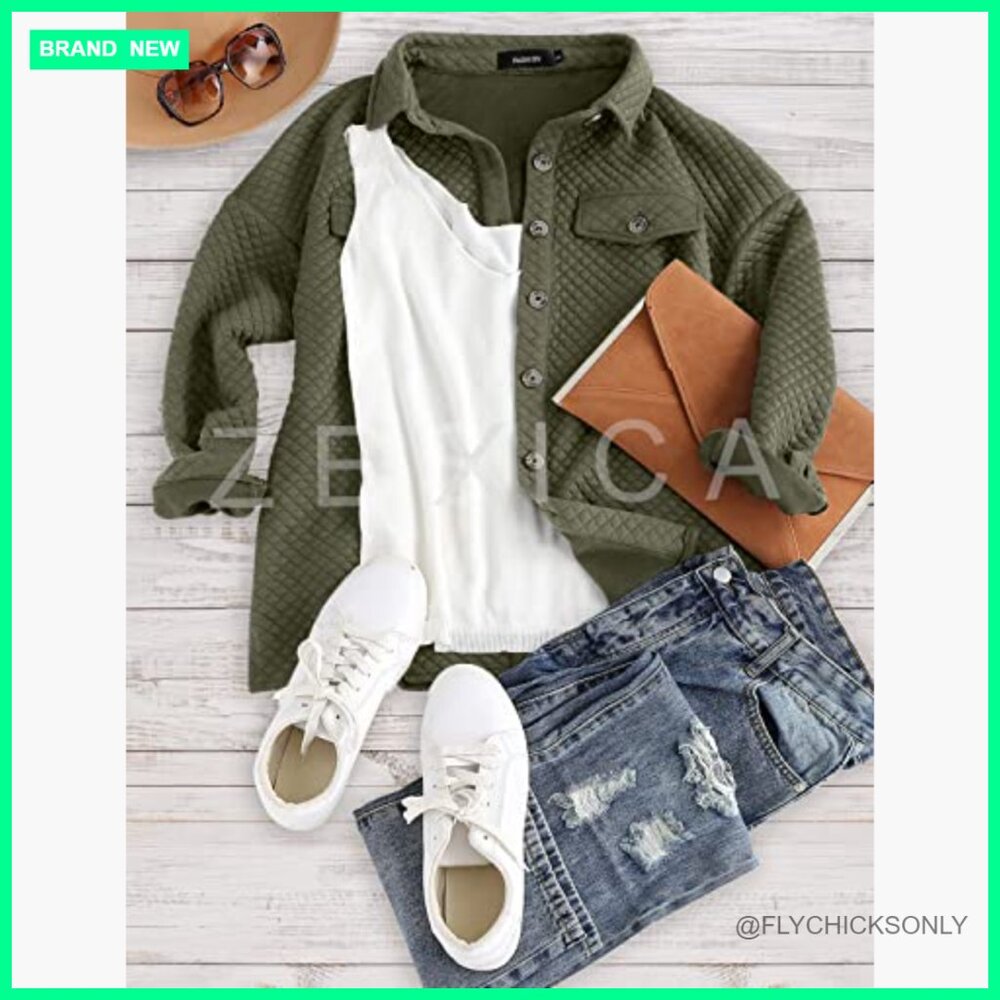 Polyester Blend Shacket Jacket with Button Closur… - image 4